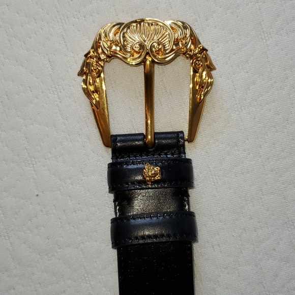 Versace First Line Baroque Buckle Leather Belt - Picture 2 of 5